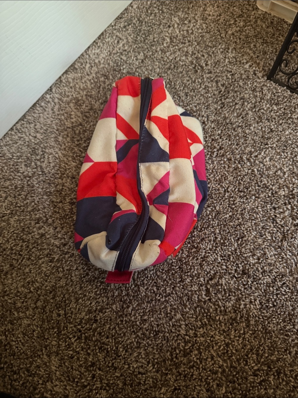 Geometric Print Zip Pouch - Red, Pink, Navy & Cream